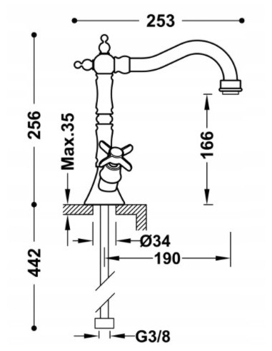 Bateria umywalkowa stojąca Tres złoty 24210902OR