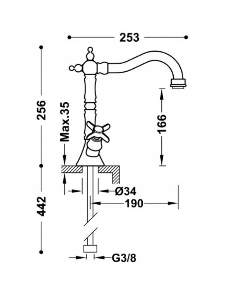 Bateria umywalkowa stojąca Tres złoty 24210902OR
