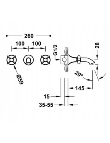 Bateria umywalkowa podtynkowa Tres srebrny 24215102
