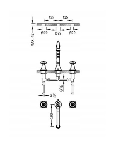 Bateria umywalkowa stojąca Tres srebrny 24210501