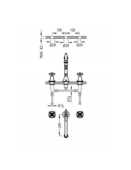 Bateria umywalkowa stojąca Tres srebrny 24210501