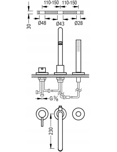 Bateria wannowa jednouchwytowa Tres Study Exclusive srebrny 26215001