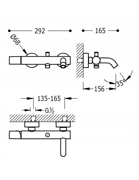 Bateria wannowo-prysznicowa ścienna Tres Study Exclusive 26117001