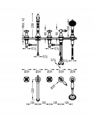 Bateria wannowa nawannowa Tres CLASIC srebrny 24214601