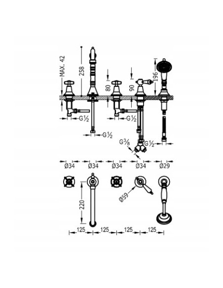 Bateria wannowa nawannowa Tres CLASIC srebrny 24214601