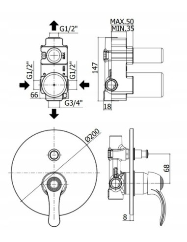 Bateria natryskowa podtynkowa Paffoni PF srebrny 24218001
