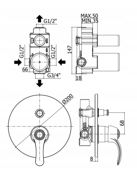 Bateria natryskowa podtynkowa Paffoni PF srebrny 24218001