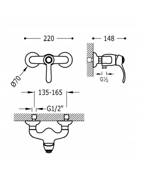 Bateria prysznicowa Tres CLASIC srebrny 24216701
