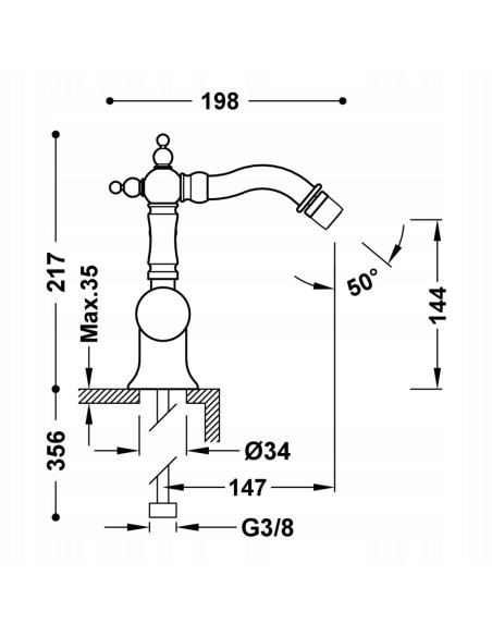 TRES Clasic Bateria Bidetowa antyczny mosiądz matowy 24222001LM