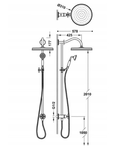 Zestaw prysznicowy natynkowy Tres 24247602
