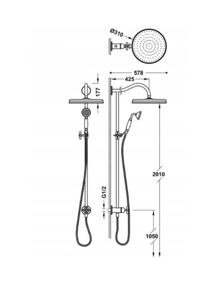 Zestaw prysznicowy natynkowy Tres 24247602