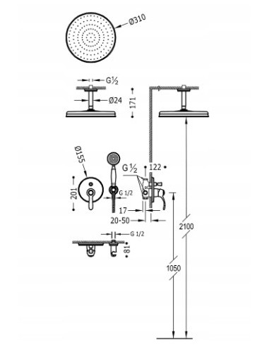 Zestaw prysznicowy podtynkowy Tres 24218004