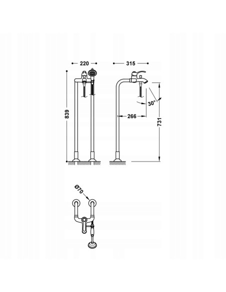 Bateria prysznicowa wolnostojąca TRES Clasic stal 24219402AC