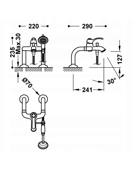 Bateria wannowa nawannowa TRES Monoclasic antyczny mosiądz mat 24219401LM