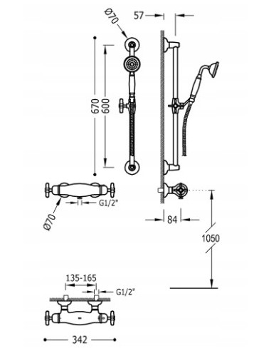 Bateria prysznicowa Tres CLASIC srebrny 24216402