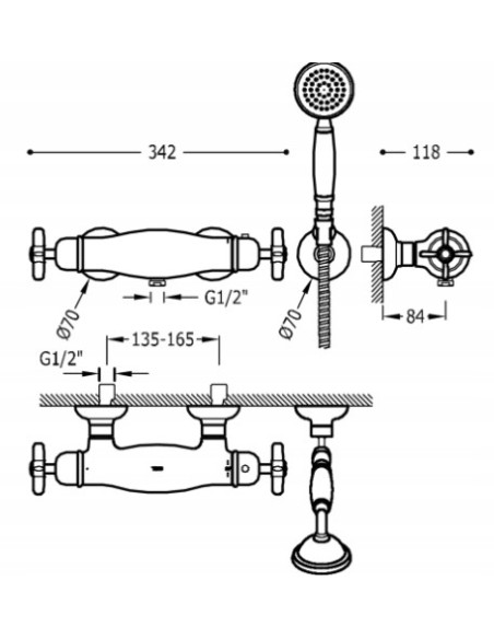 Bateria prysznicowa Tres CLASIC srebrny