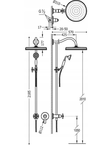 Zestaw prysznicowy podtynkowy Tres Monoclasic 24217703