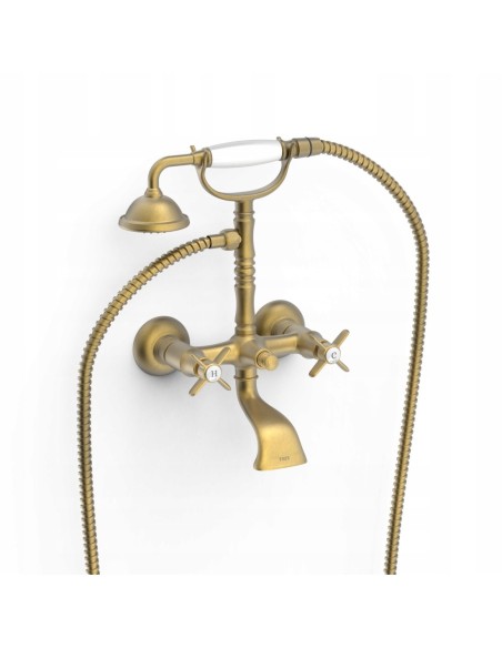 TRES Clasic Bateria dwuuchwytowa ścienna antyczny mosiądz mat 24217601LM