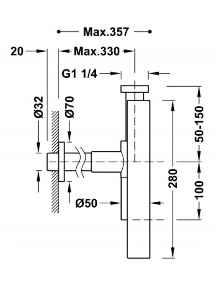 TRES Syfon teleskopowy umywalkowy z odpływem Chrom 10710342