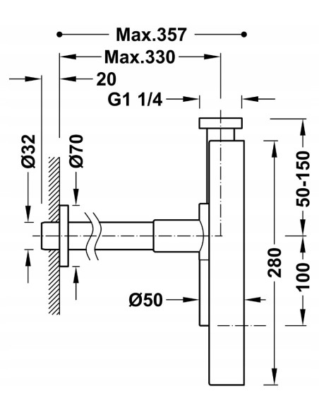 TRES Compl Syfon teleskopowy kwadratowy z odpływem czarny 10710342NM