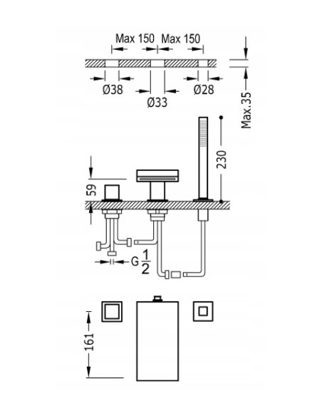 Bateria wannowa nawannowa Tres Cuadro srebrny 10716102