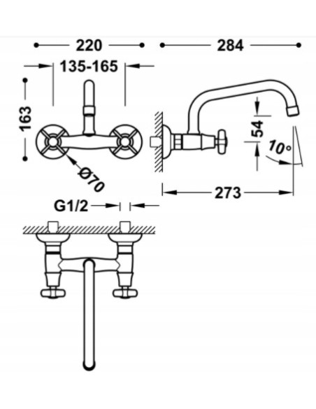 Bateria kuchenna ścienna Tres CLASIC srebrny 24221501