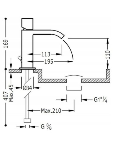 Bateria umywalkowa stojąca Tres Cuadro-Tres srebrny 00611002D