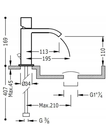Bateria umywalkowa stojąca Tres Cuadro-Tres srebrny 00611002D