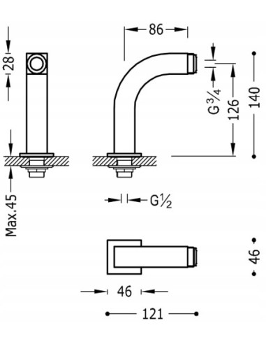 TRES Compl Griferia Kolankowe ujęcia wody do baterii wannowej 29987002