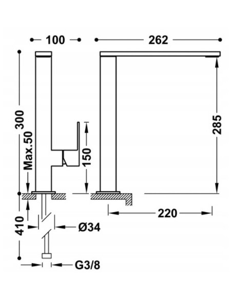 Bateria umywalkowa stojąca Tres srebrny 648501