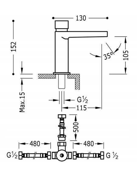 Bateria umywalkowa stojąca Tres srebrny 20511202