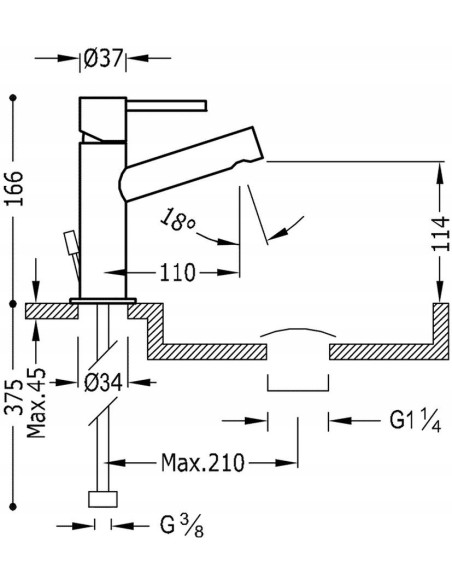 Bateria umywalkowa stojąca Tres MAX srebrny 06210301D