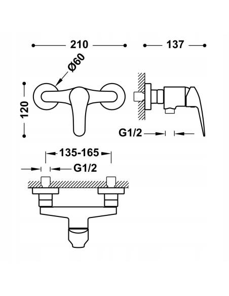 Bateria prysznicowa Tres Base srebrny 21626710