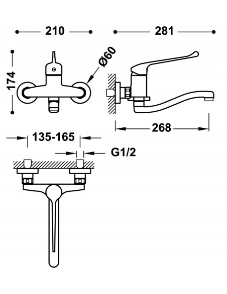 Bateria umywalkowa stojąca Tres srebrny 2163200311