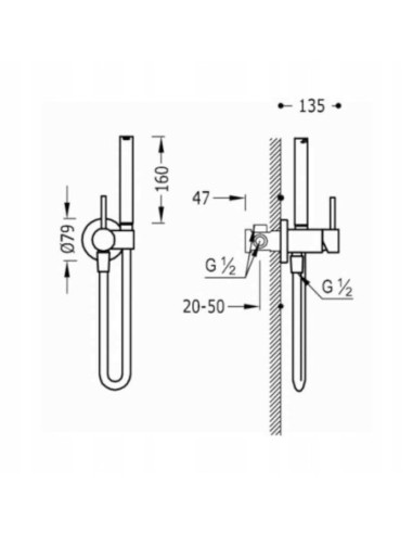 Bateria bidetowa Tres Lex srebrny 181222