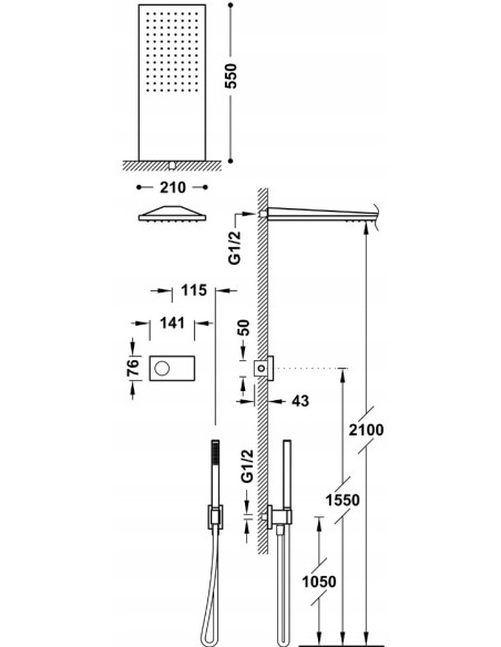 Zestaw prysznicowy podtynkowy Tres SHOWER TECHNOLOGY czarny 09288551NM