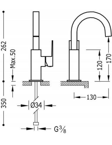 Bateria umywalkowa stojąca Tres CUADRO srebrny 106605