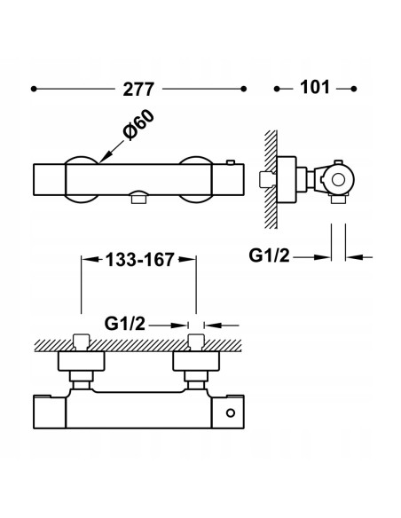 Bateria prysznicowa Tres Base Plus srebrny 21616401