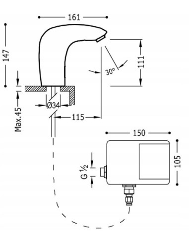 Bateria umywalkowa stojąca Tres srebrny 19260603