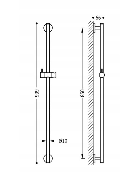Drążek prysznicowy Tres 85-85 x 19 mm srebrny 134619