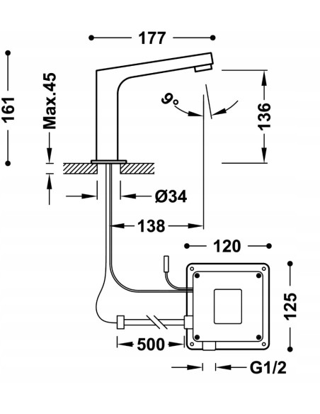 Bateria umywalkowa stojąca Tres srebrny 39210397