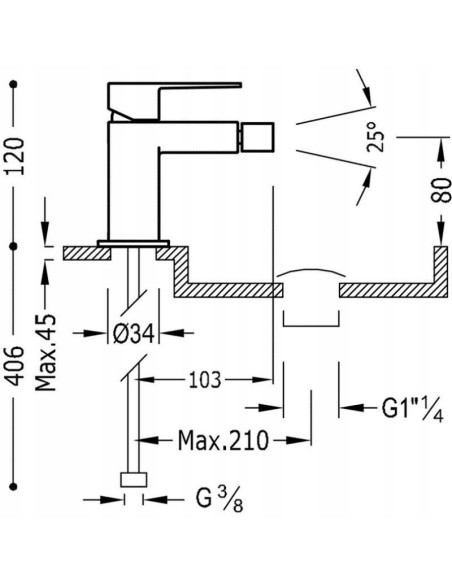 Bateria bidetowa Tres Cuadro-Tres srebrny 00612001D