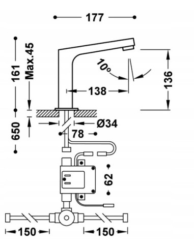 Bateria umywalkowa stojąca Tres srebrny 39210309
