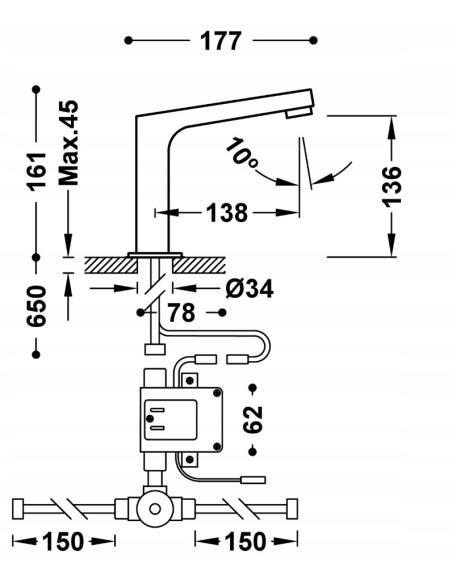 Bateria umywalkowa stojąca Tres srebrny 39210309