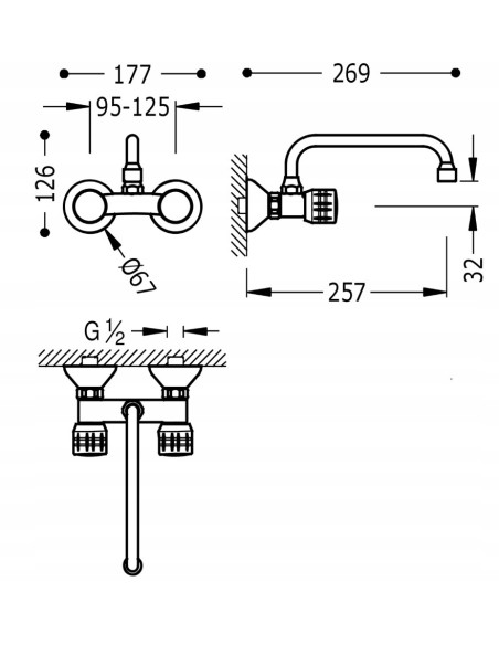 Bateria kuchenna ścienna TRES Cocina srebrny 123215