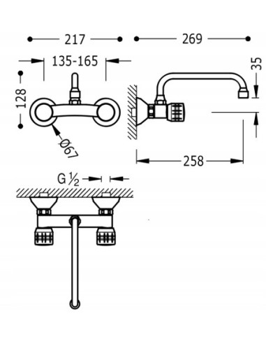 Bateria kuchenna ścienna TRES Cocina srebrny 123315