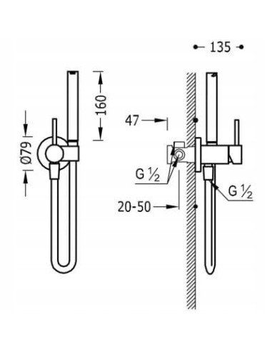 Bateria bidetowa Tres Max-Tres srebrny 134122
