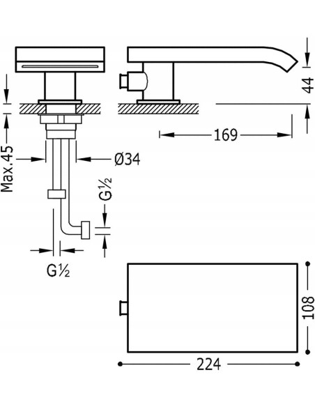 TRES Compl Wylewka stała z wyjściem wody w formie kaskady do wanny 16216150