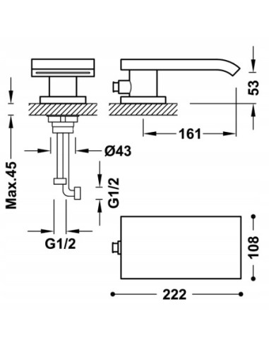 TRES Compl Wylewka stała z wyjściem wody w formie kaskady do wanny 16216150