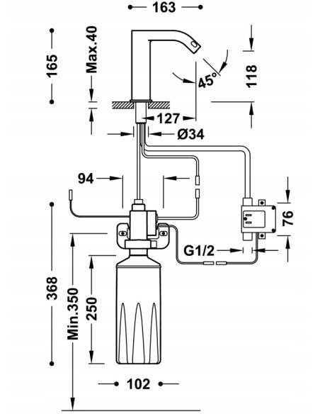 Bateria umywalkowa stojąca Tres srebrny 39210306
